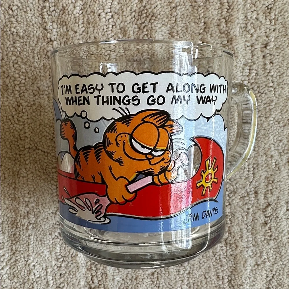 Set 3 McDonalds Garfield 1978 Clear Glass Mugs Cups Jim Davis Vintage McDonalds - Picture 4 of 16